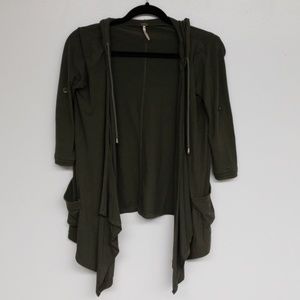 Poof Green Draped Hooded Cardigan with Pockets